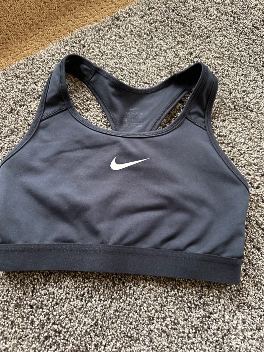 Nike Black Dri-FIT Racerback Sports Bra with White Swoosh